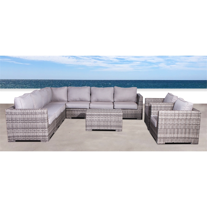 Living Source International 10-Piece Outdoor Sectional Set with Cushions in Gray
