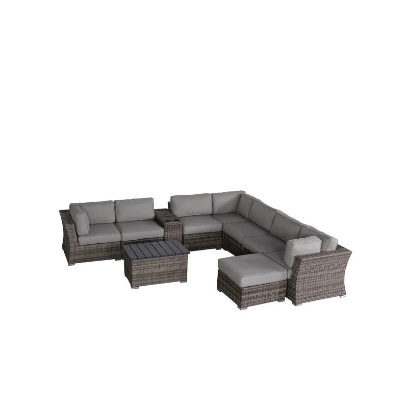 Living Source International 10-Piece Wicker / Rattan Sectional Set in Gray