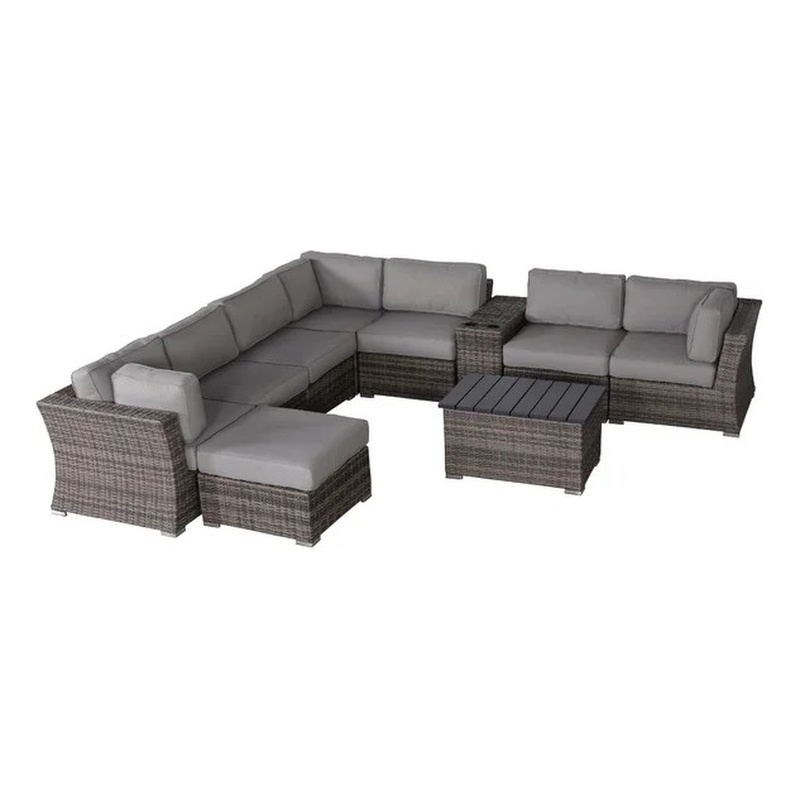 Living Source International 10-Piece Wicker / Rattan Sectional Set in Gray