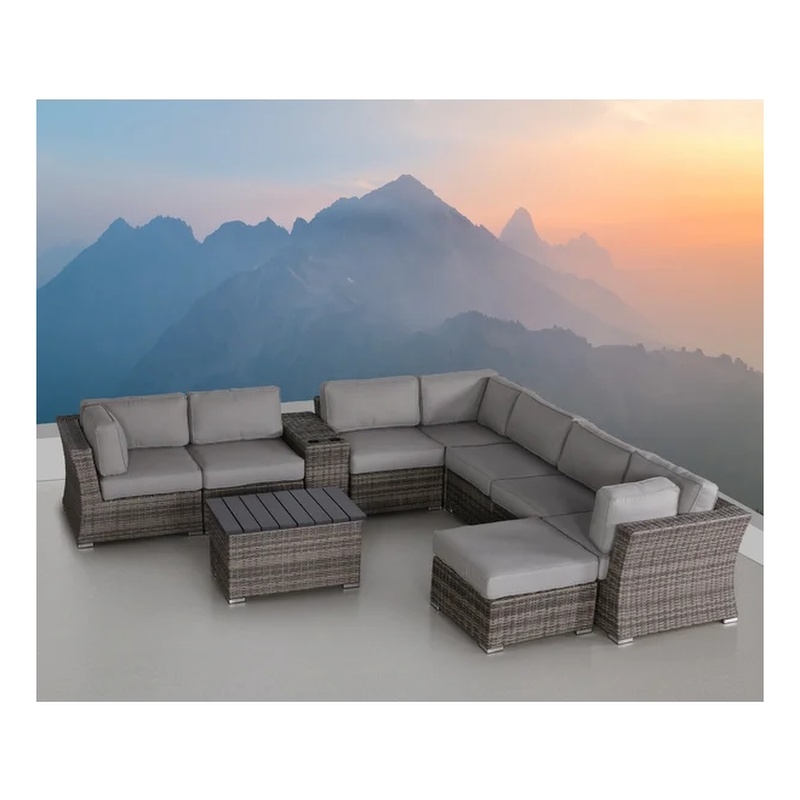 Living Source International 10-Piece Wicker / Rattan Sectional Set in Gray