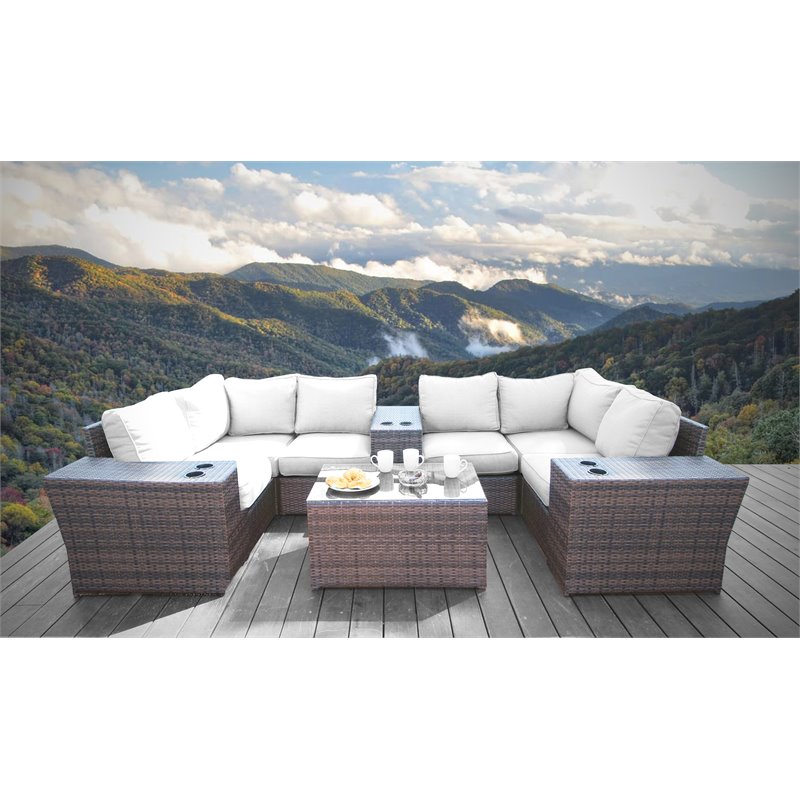 Living Source International 10-Piece Wicker Sectional Set w/Cushion in Espresso