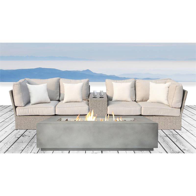 Living Source International 6-Piece Wicker Sectional Set with Cushion in Gray