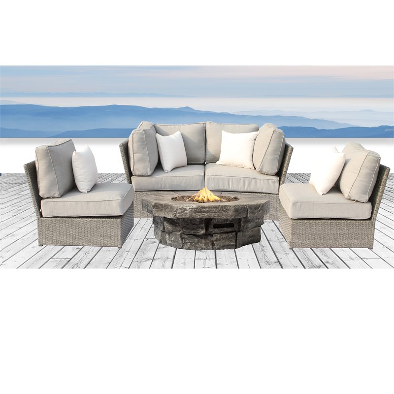 Living Source International 5-Piece Olefin Sofa Set with Cushions in Gray