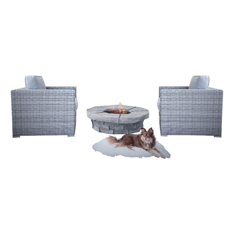 Living Source 3-Piece Wicker / Rattan Conversation Set with Cushions in Gray