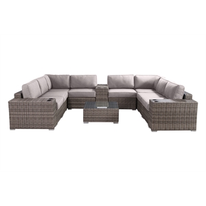 Living Source International 12-Piece Wicker / Rattan Sectional Set in Gray