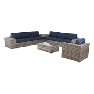 Living Source Intl 11-Piece Wicker / Rattan Sectional Set w/ Cushions in Navy