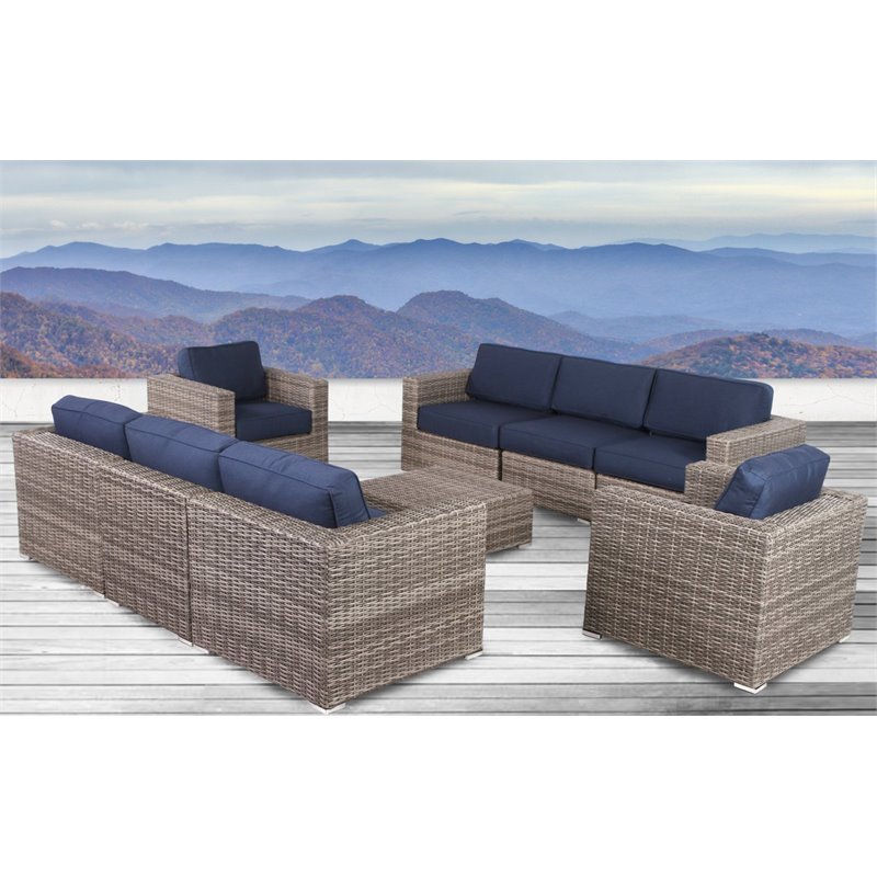 Living Source International 9-Piece Wicker Sectional Set w/Cushions in Navy