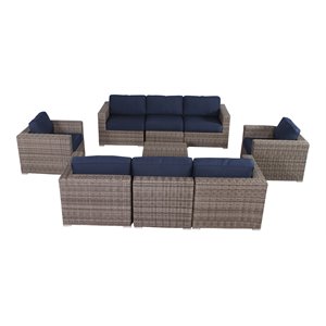 Living Source International 9-Piece Wicker Sectional Set w/Cushions in Navy