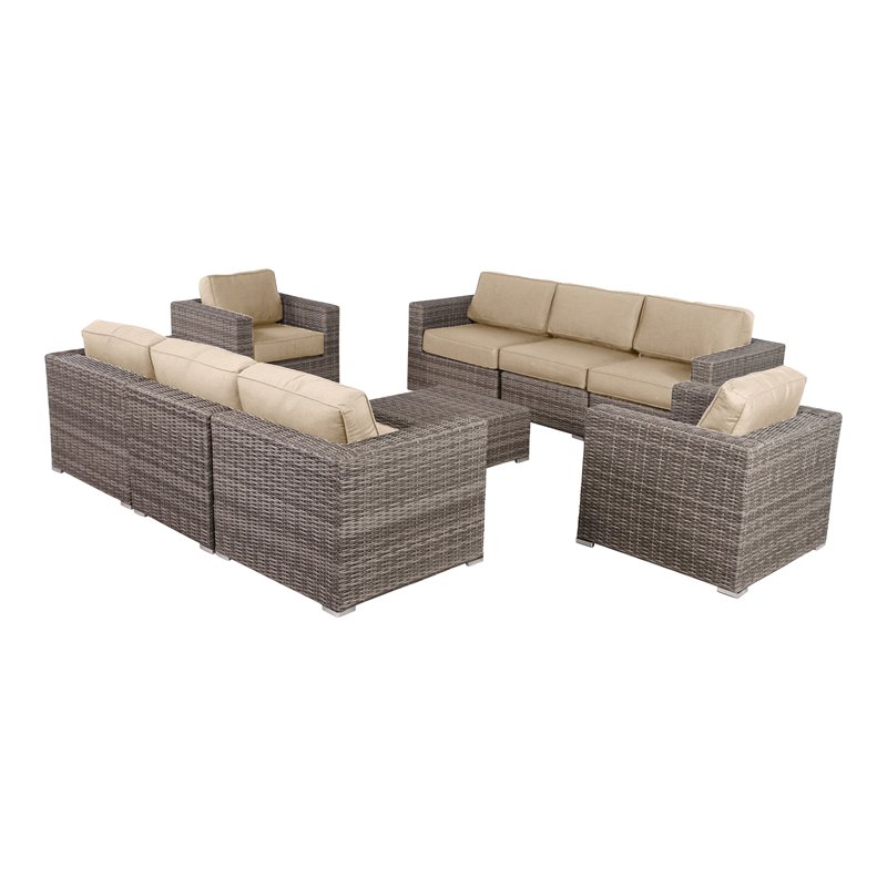 Living Source International 9-Piece Wicker Sectional Set with Cushions in Beige