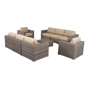 Living Source International 9-Piece Wicker Sectional Set with Cushions in Beige