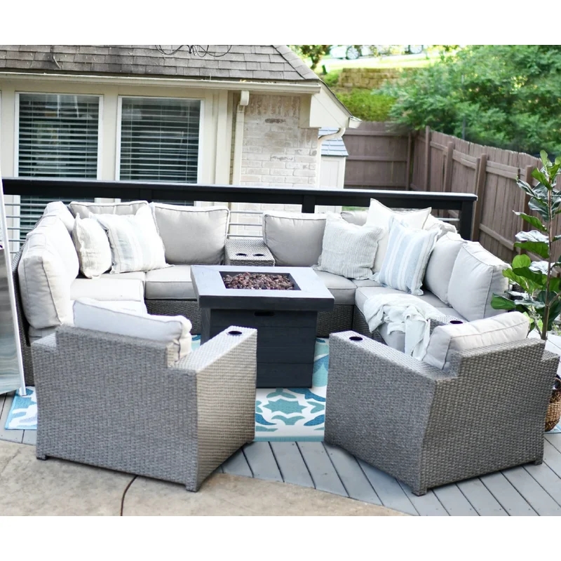 Living Source International 12-Piece Wicker / Rattan Sectional Set in Charcoal