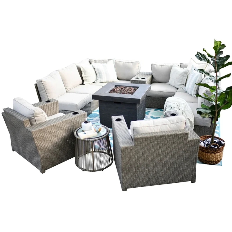 Living Source International 12-Piece Wicker / Rattan Sectional Set in Charcoal