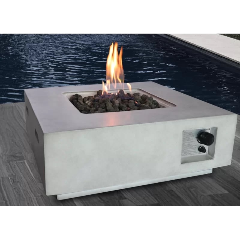 Living Source International Stone Gas Fire Pit Table in Concrete Gray