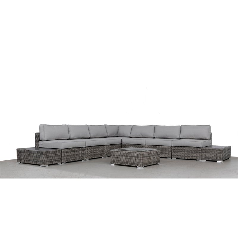 Living Source International 10-Piece Wicker Sectional Set plus Cushions in Gray