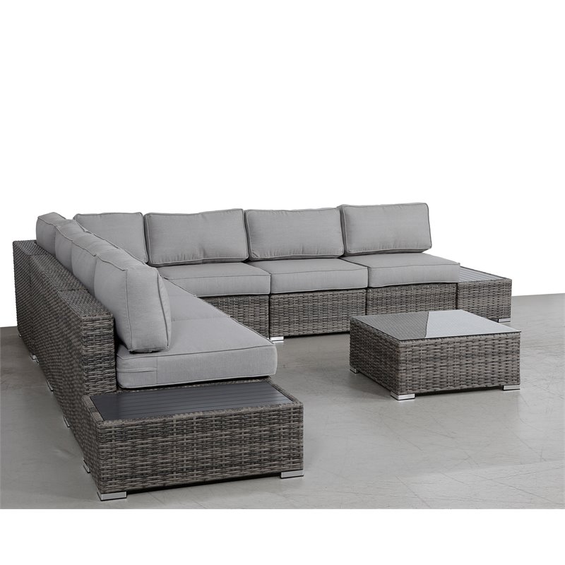 Living Source International 10-Piece Wicker Sectional Set plus Cushions in Gray