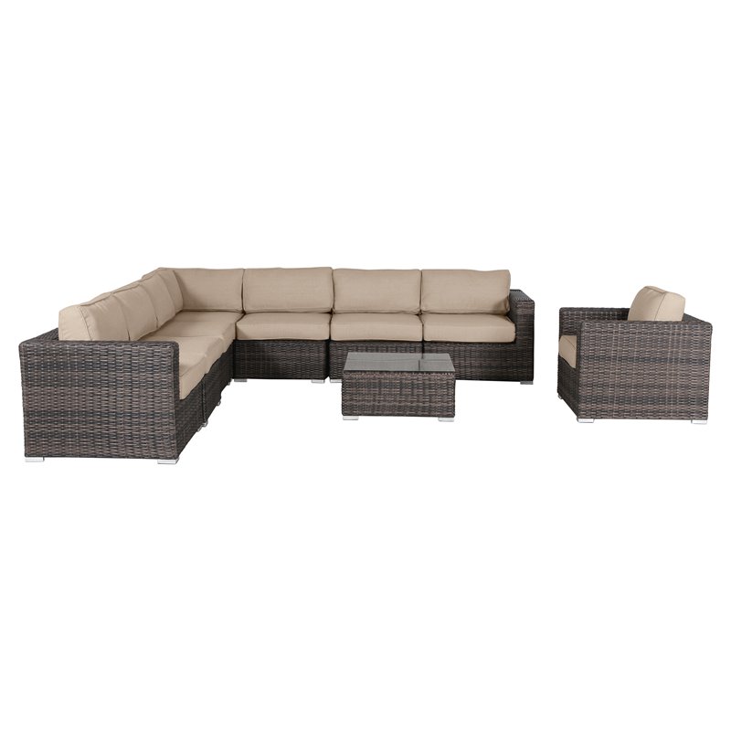 Living Source International 9-Piece Sectional Sofa Set with Cushions in Beige