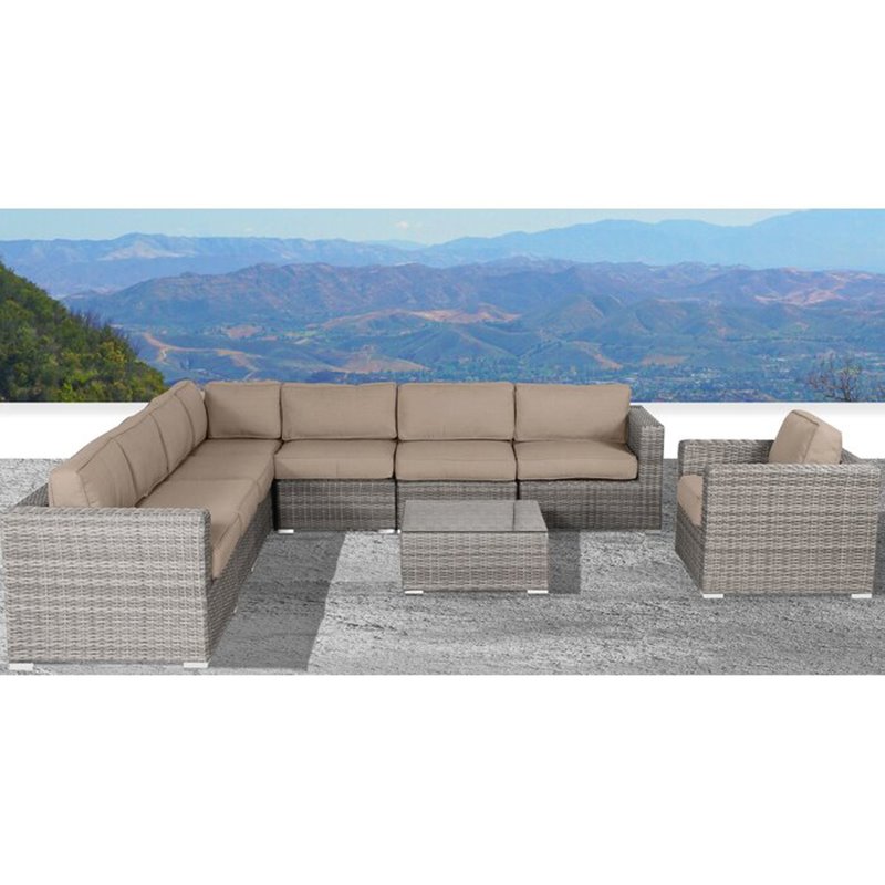 Living Source International 9-Piece Wicker Sectional Set with Club Chair - Beige