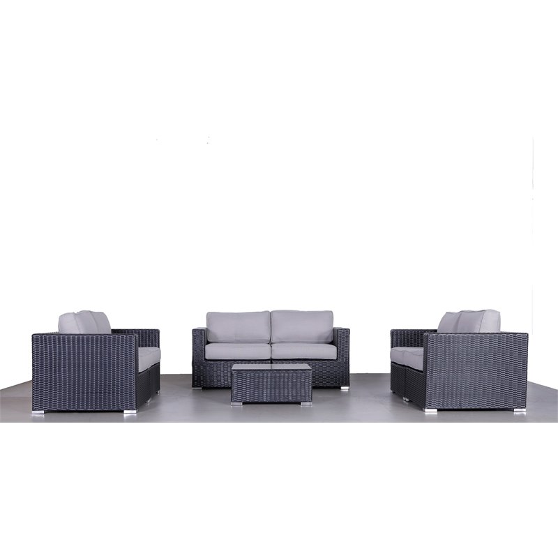 Living Source International 7-Piece Modern Rattan Sofa Set with Cushions - Black