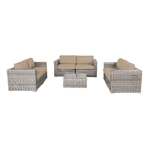 Living Source International 7-Piece Wicker / Rattan Sectional Set in Beige
