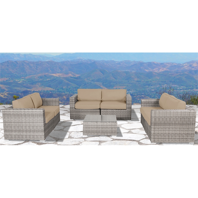 Living Source International 7-Piece Wicker / Rattan Sectional Set in Beige