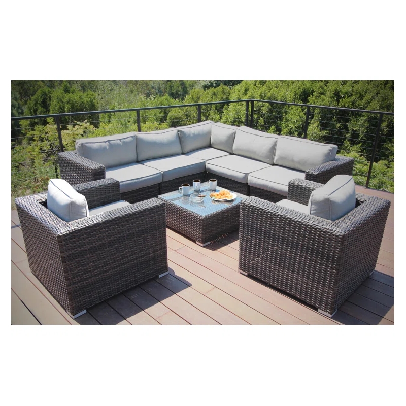 Living Source International 8-PC Wicker / Rattan Sectional Set in Espresso/Gray