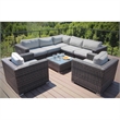 Living Source International 8-PC Wicker / Rattan Sectional Set in Espresso/Gray