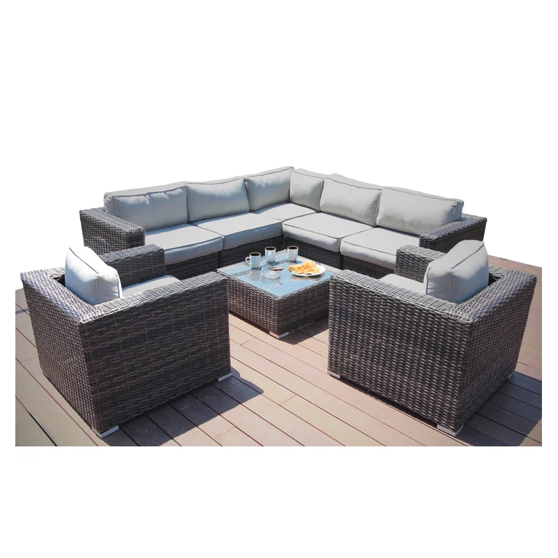 Living Source International 8-PC Wicker / Rattan Sectional Set in Espresso/Gray