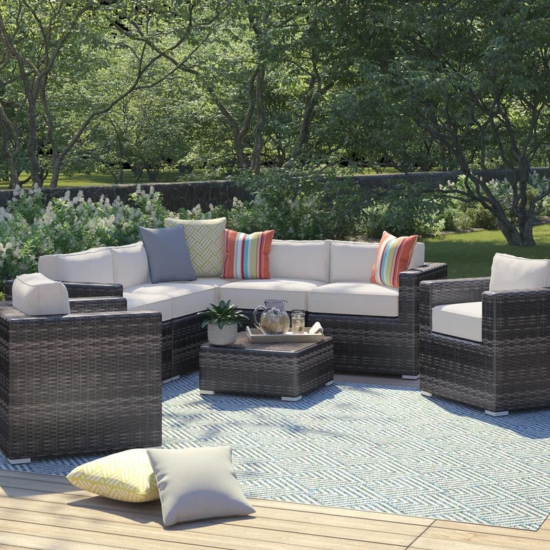Living Source International 8-PC Wicker / Rattan Sectional Set in Espresso/Gray