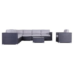 Living Source International 9-Piece Wicker Sectional Set with Cushions in Black