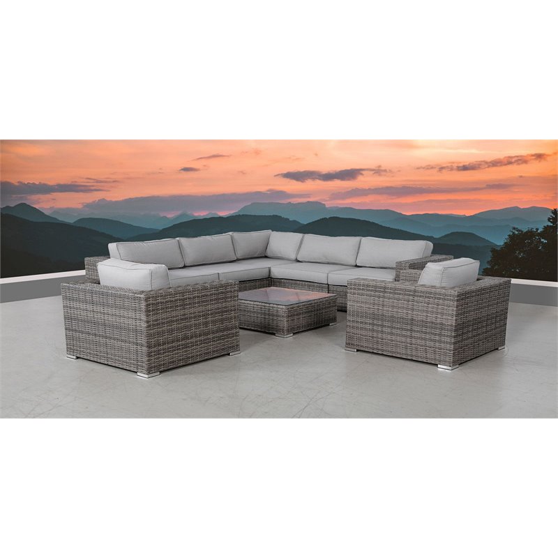 Living Source International 8-piece Rattan Sectional Set with Cushion in Gray