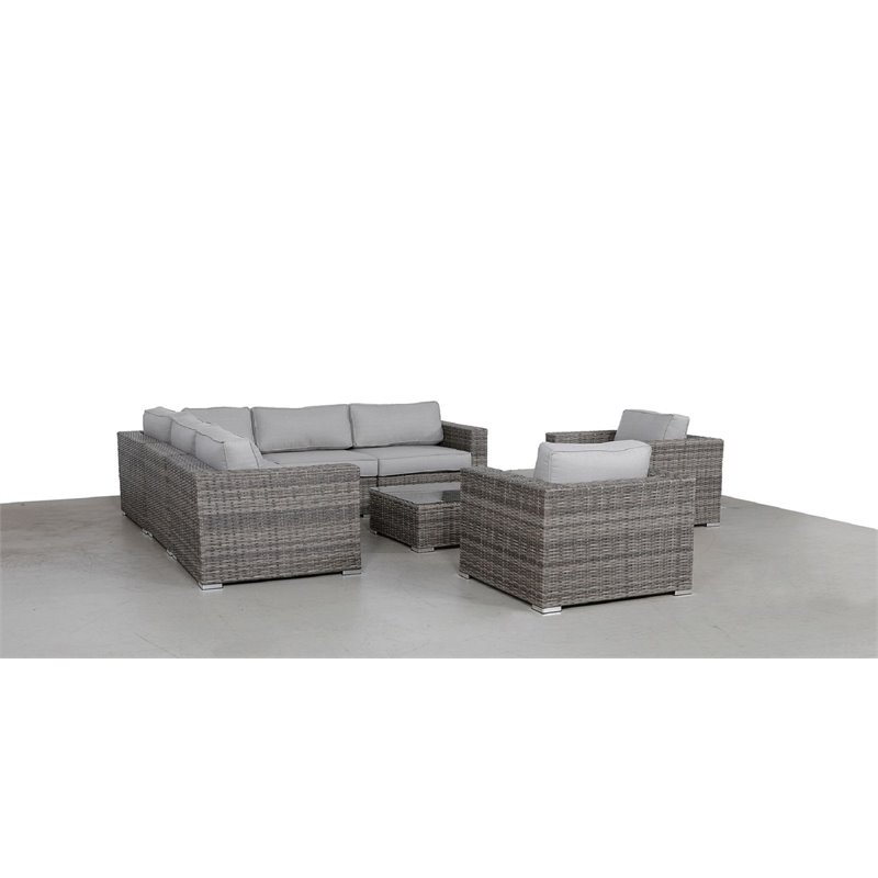 Living Source International 8-piece Rattan Sectional Set with Cushion in Gray