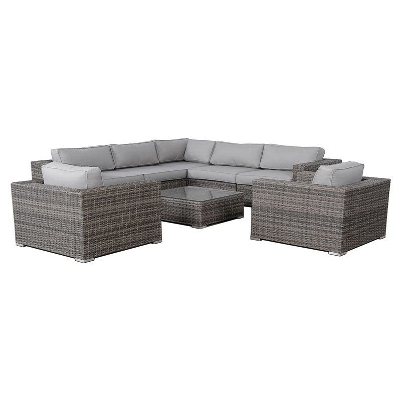 Living Source International 8-piece Rattan Sectional Set with Cushion in Gray