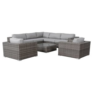 Living Source International 8-piece Rattan Sectional Set with Cushion in Gray