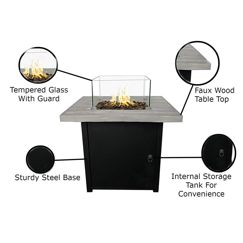 Living Source International Concrete Propane Fire Pit Table in Gray