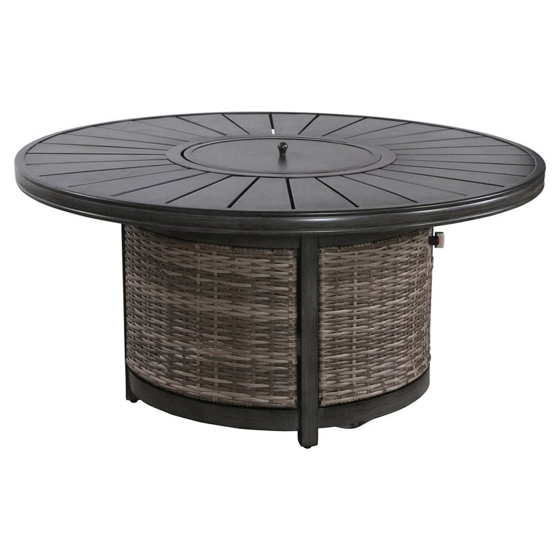 Living Source International Modern Aluminum/Wicker Propane Fire Pit Table - Gray