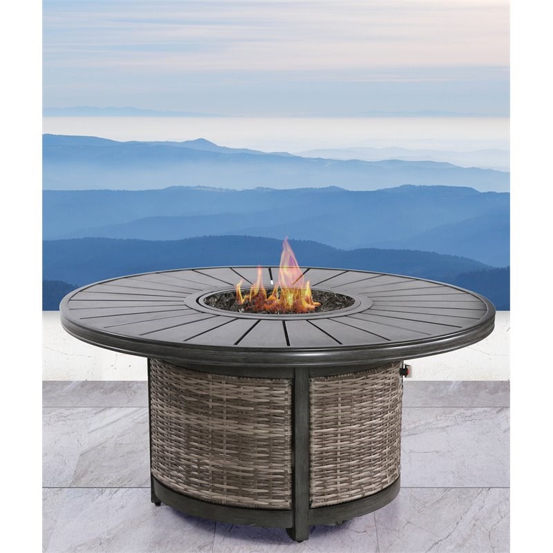 Living Source International Modern Aluminum/Wicker Propane Fire Pit Table - Gray