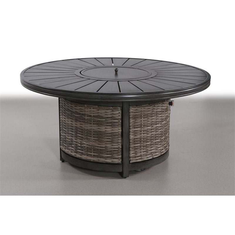 Living Source International Modern Aluminum/Wicker Propane Fire Pit Table - Gray