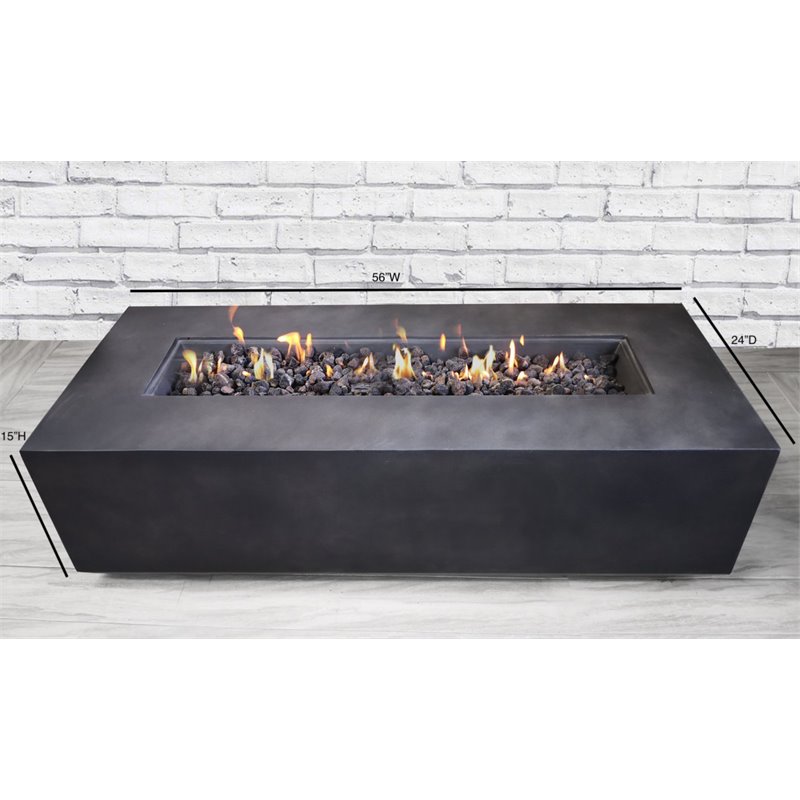Living Source International Modern Concrete Propane Fire Pit Table in Charcoal