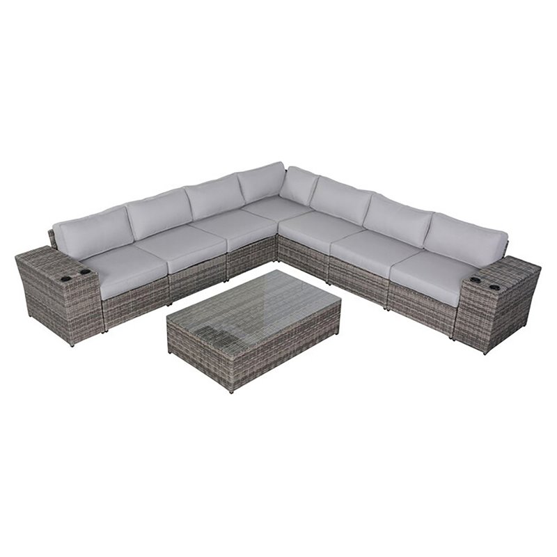 Living Source International 10-Piece Wicker Outdoor Conversation Set in Gray