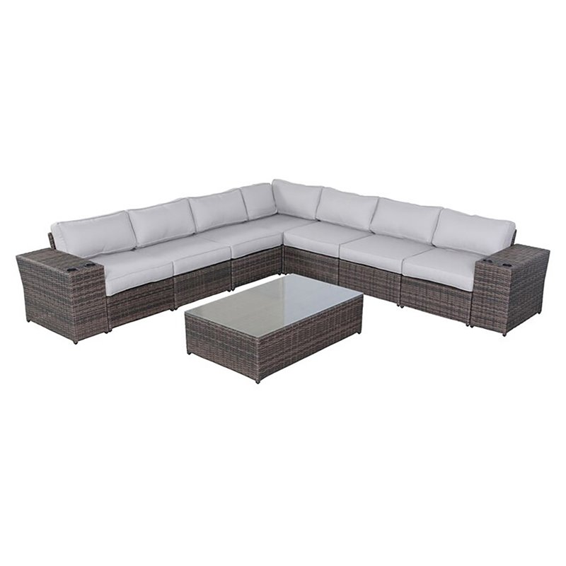Living Source International 10-Piece Sectional Set w/ Cushion - Brown