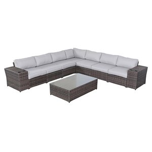 Living Source International 10-Piece Sectional Set w/ Cushion - Brown