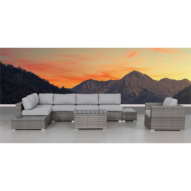 Living Source International 9-Piece Wicker Sectional Set plus Cushions - Gray