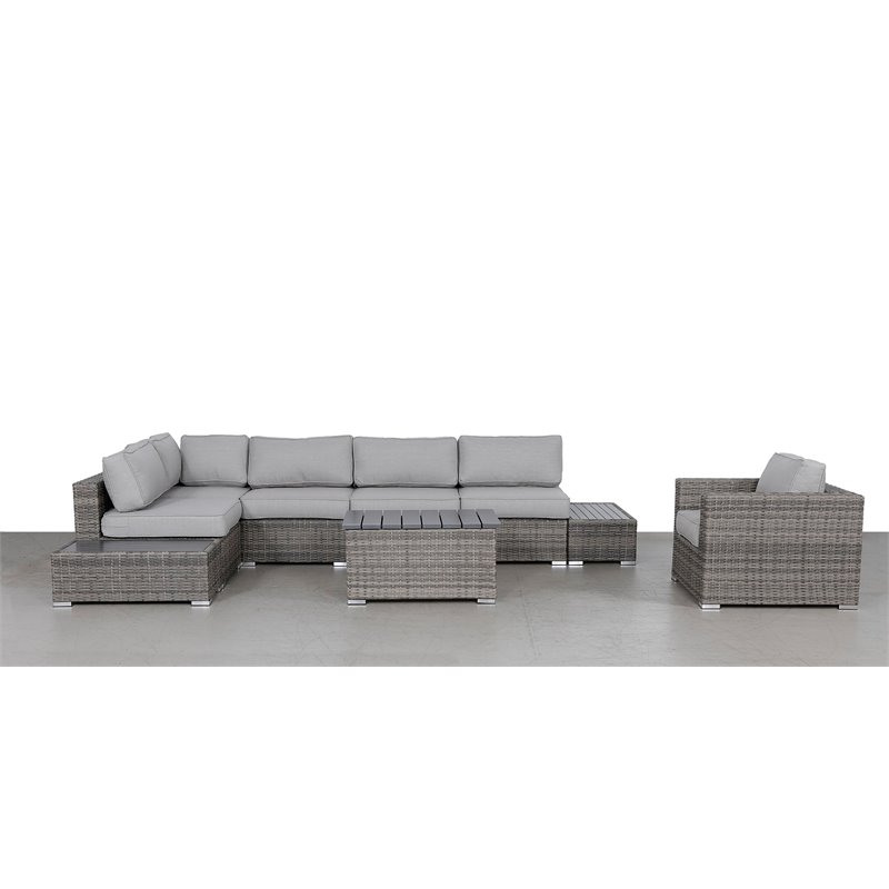 Living Source International 9-Piece Wicker Sectional Set plus Cushions - Gray