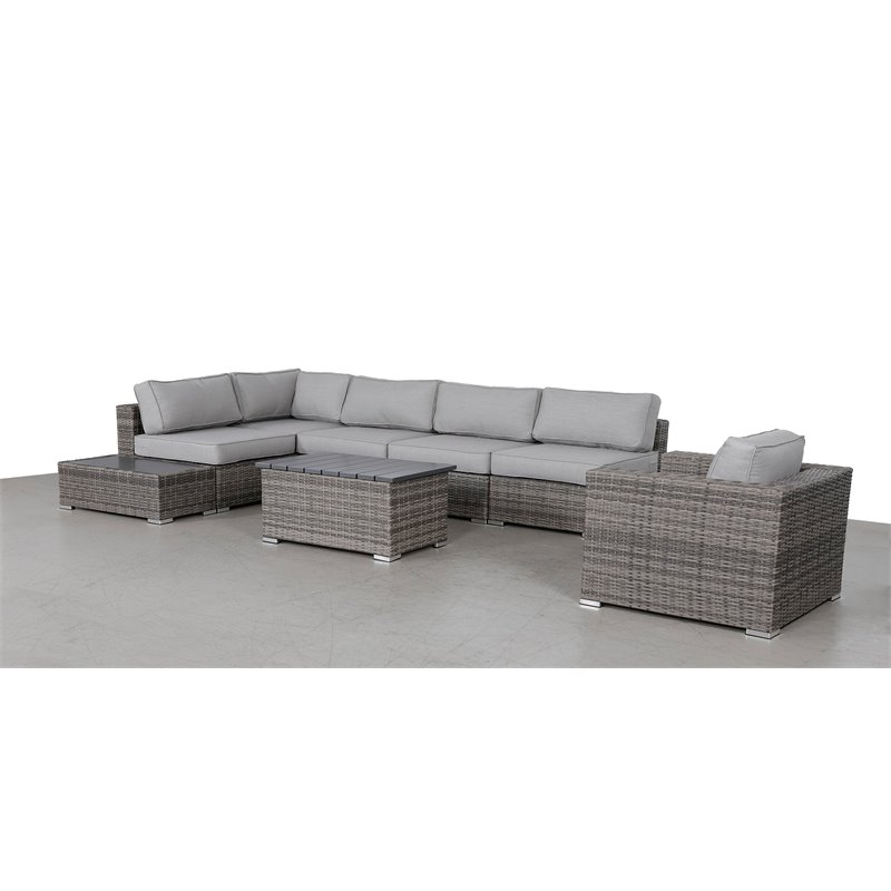 Living Source International 9-Piece Wicker Sectional Set plus Cushions - Gray