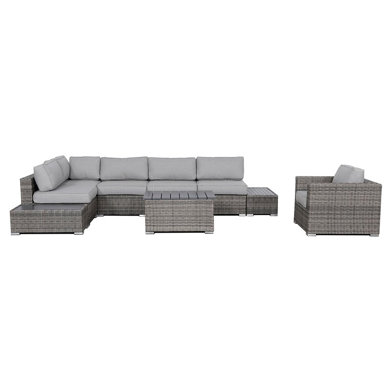 Living Source International 9-Piece Wicker Sectional Set plus Cushions - Gray