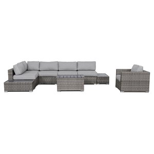 Living Source International 9-Piece Wicker Sectional Set plus Cushions - Gray