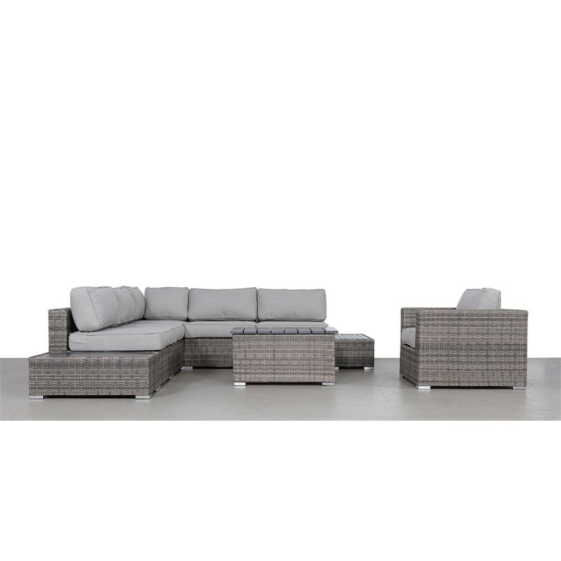 Living Source International 9-Piece Wicker Sectional Set with Cushions in Gray