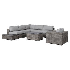 Living Source International 9-Piece Wicker Sectional Set with Cushions in Gray