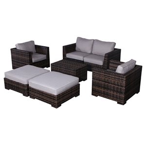 Living Source International 7-piece Wicker Sectional Set w/Cushions in Espresso