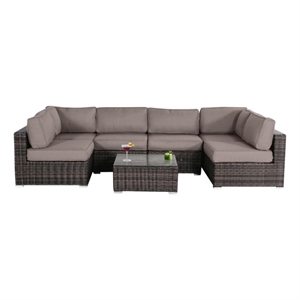 Living Source International 7-piece Wicker Sectional Set with Cushion in Brown